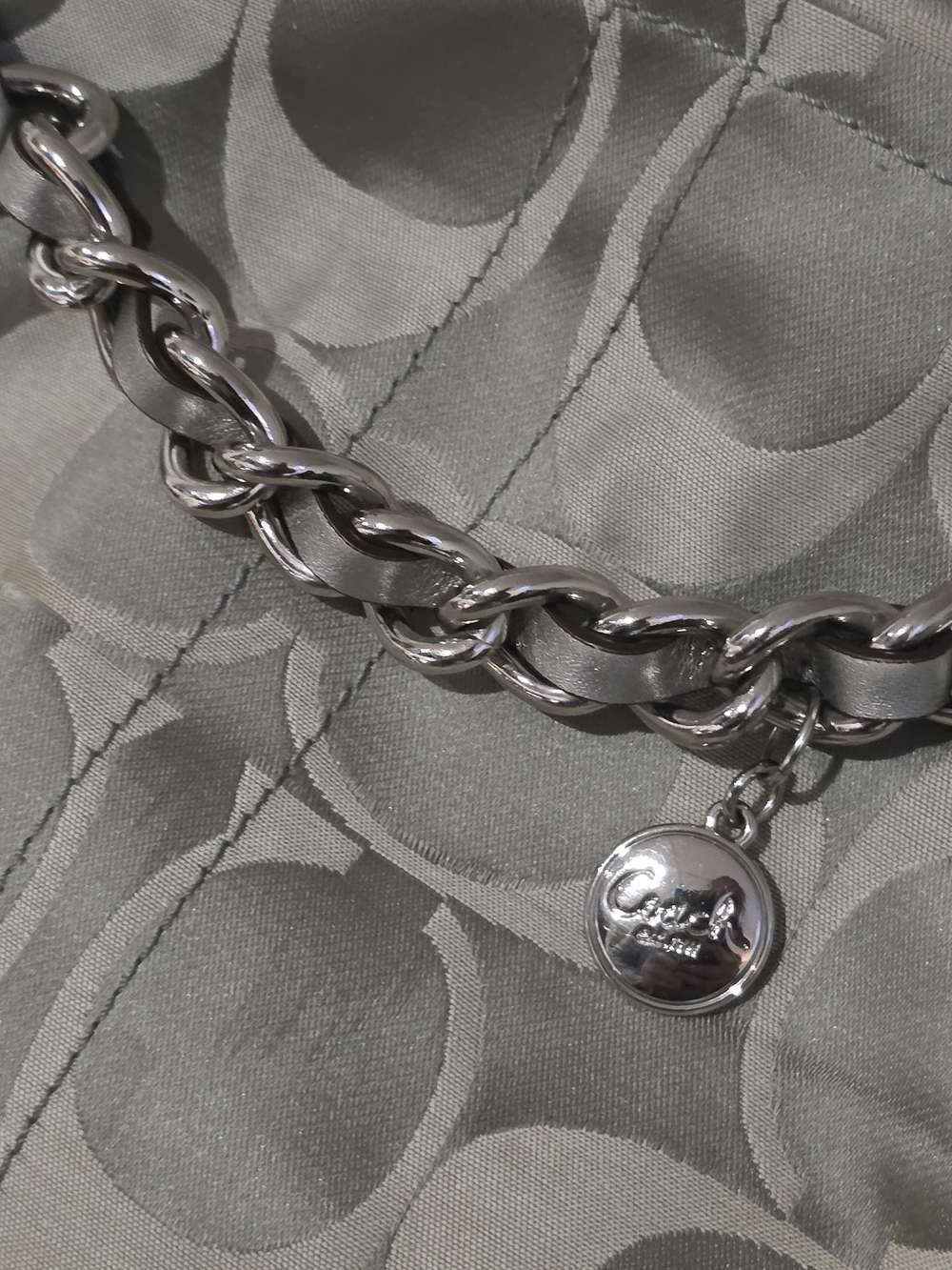 Coach Silver Signature Tote Bag with Chain Accent - Picture 4 of 14